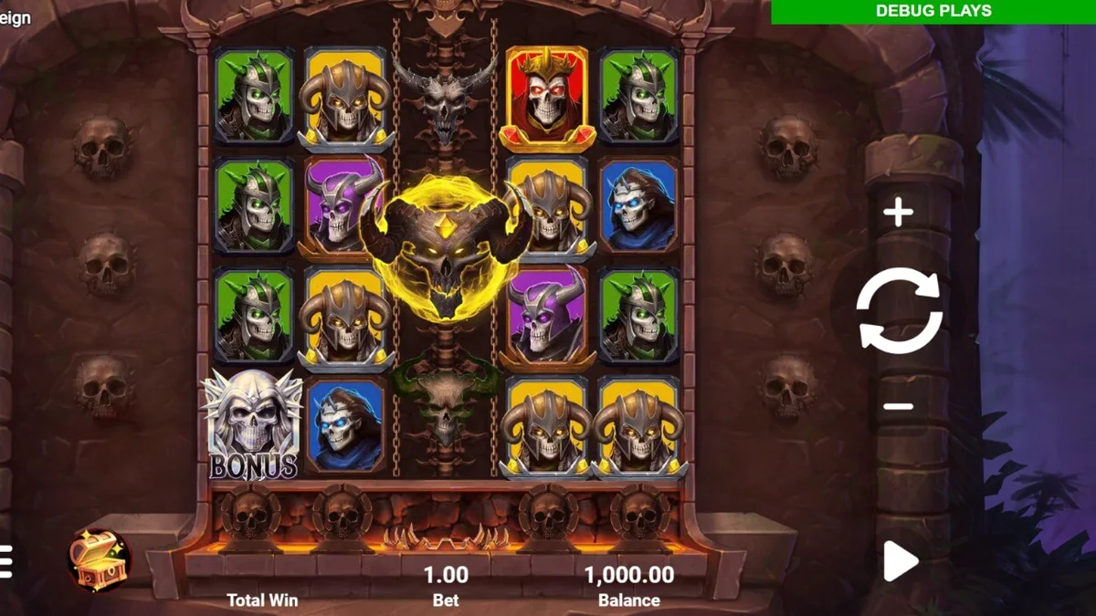 Interface do slot Hellreign Scatter Magnet com temática infernal