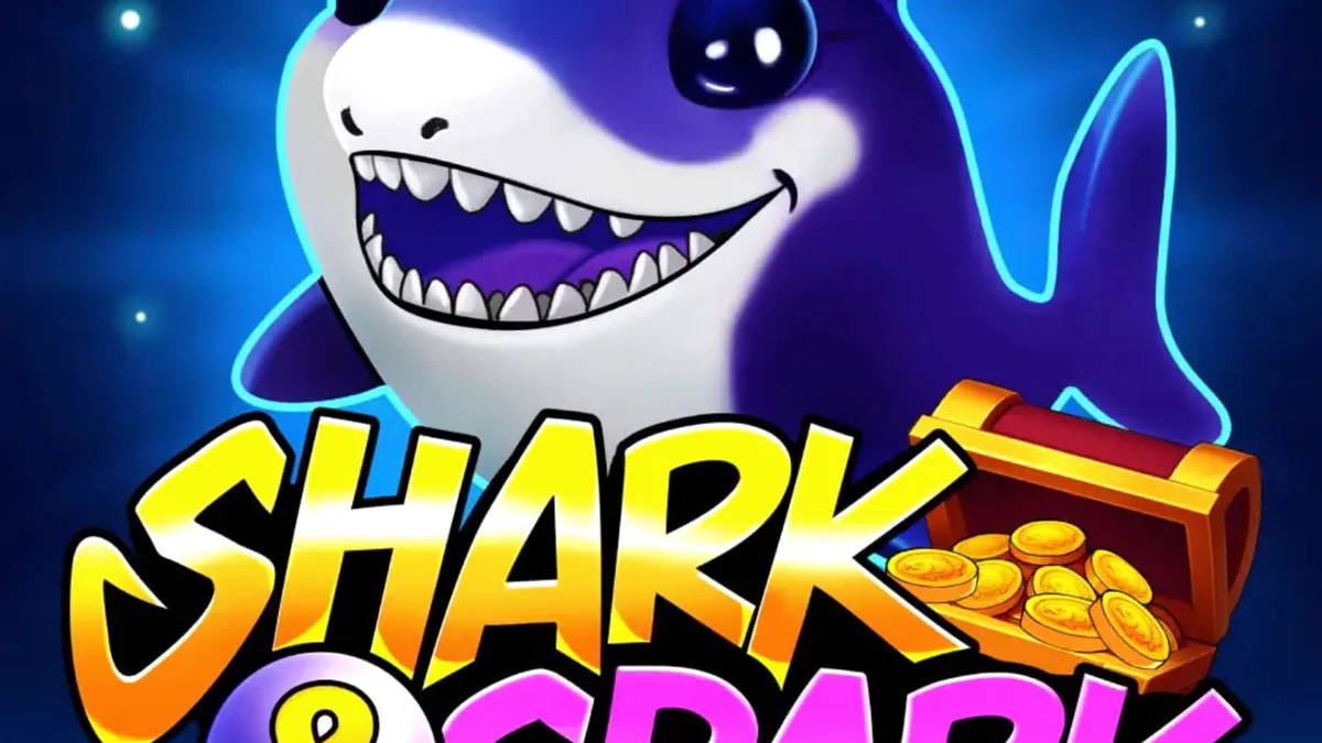 Interface do jogo Shark & Spark Hold & Win com elementos subaquáticos e o personagem Little Shark.
